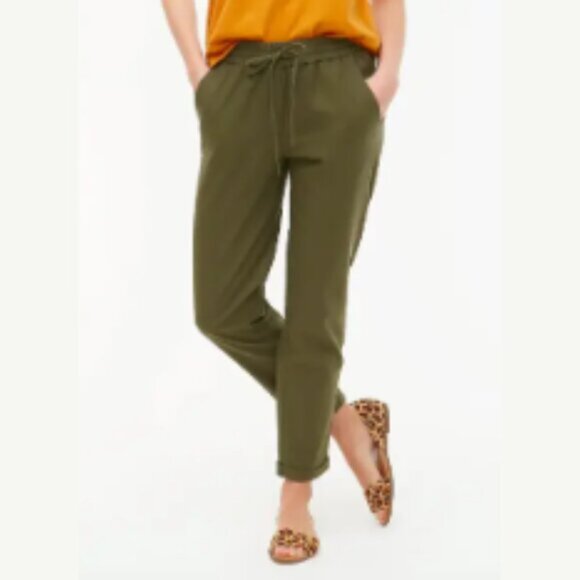 J. CREW FACTORY OLIVE GREEN LINEN DRAWSTRING STRAIGHT ANKLE PANTS - SIZE… - Picture 3 of 14